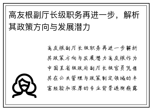高友根副厅长级职务再进一步,解析其政策方向与发展潜力
