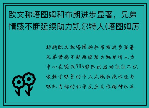 欧文称塔图姆和布朗进步显著,兄弟情感不断延续助力凯尔特人(塔图姆厉害还是欧文厉害)